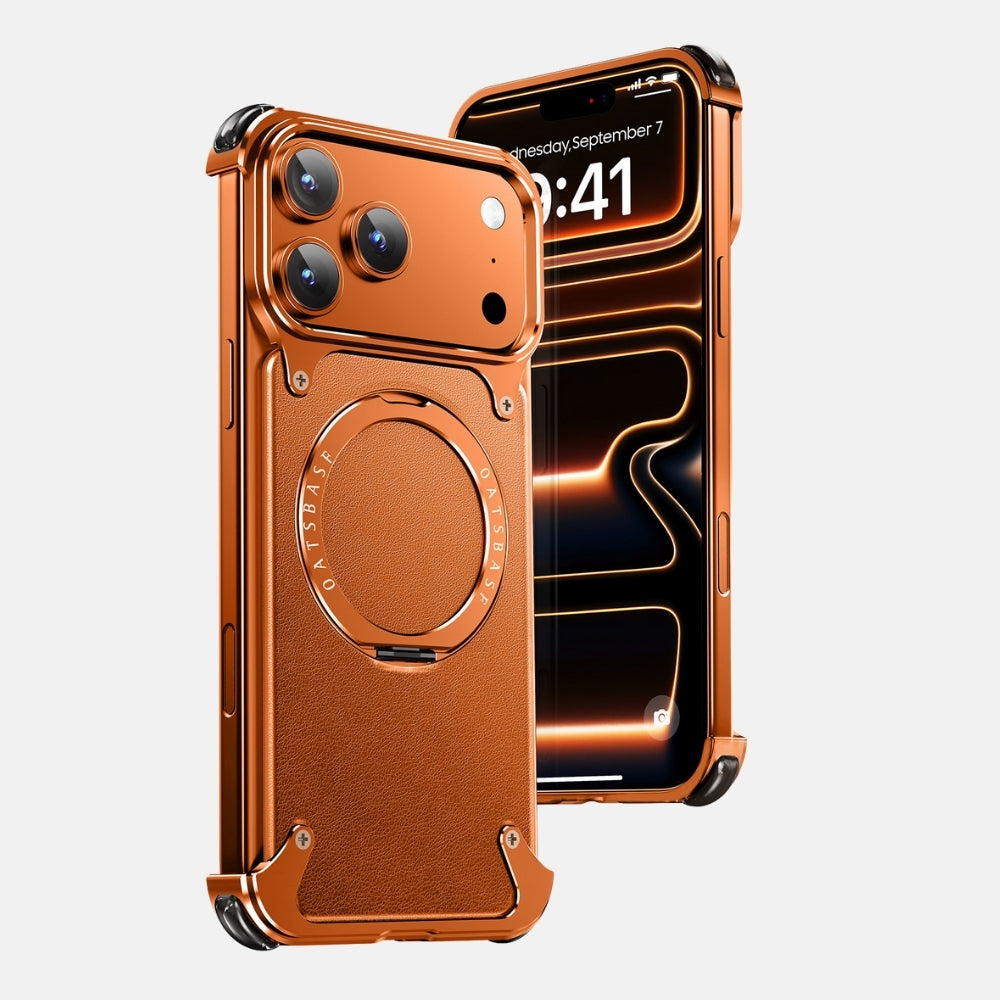 iPhone 17 ProMax Back Cover / OATSBASF Metal Bumper MagSafe Leather Case