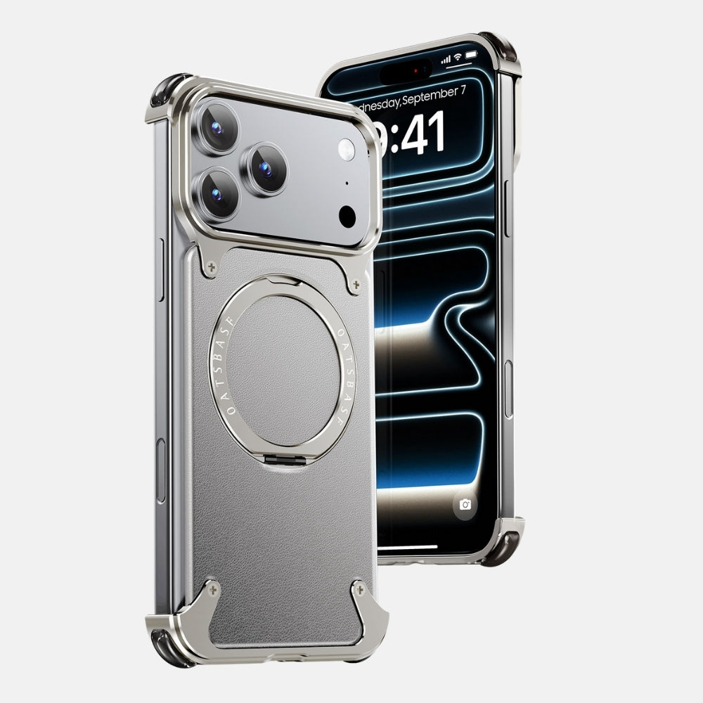 iPhone 17 ProMax Back Cover / OATSBASF Metal Bumper MagSafe Leather Case
